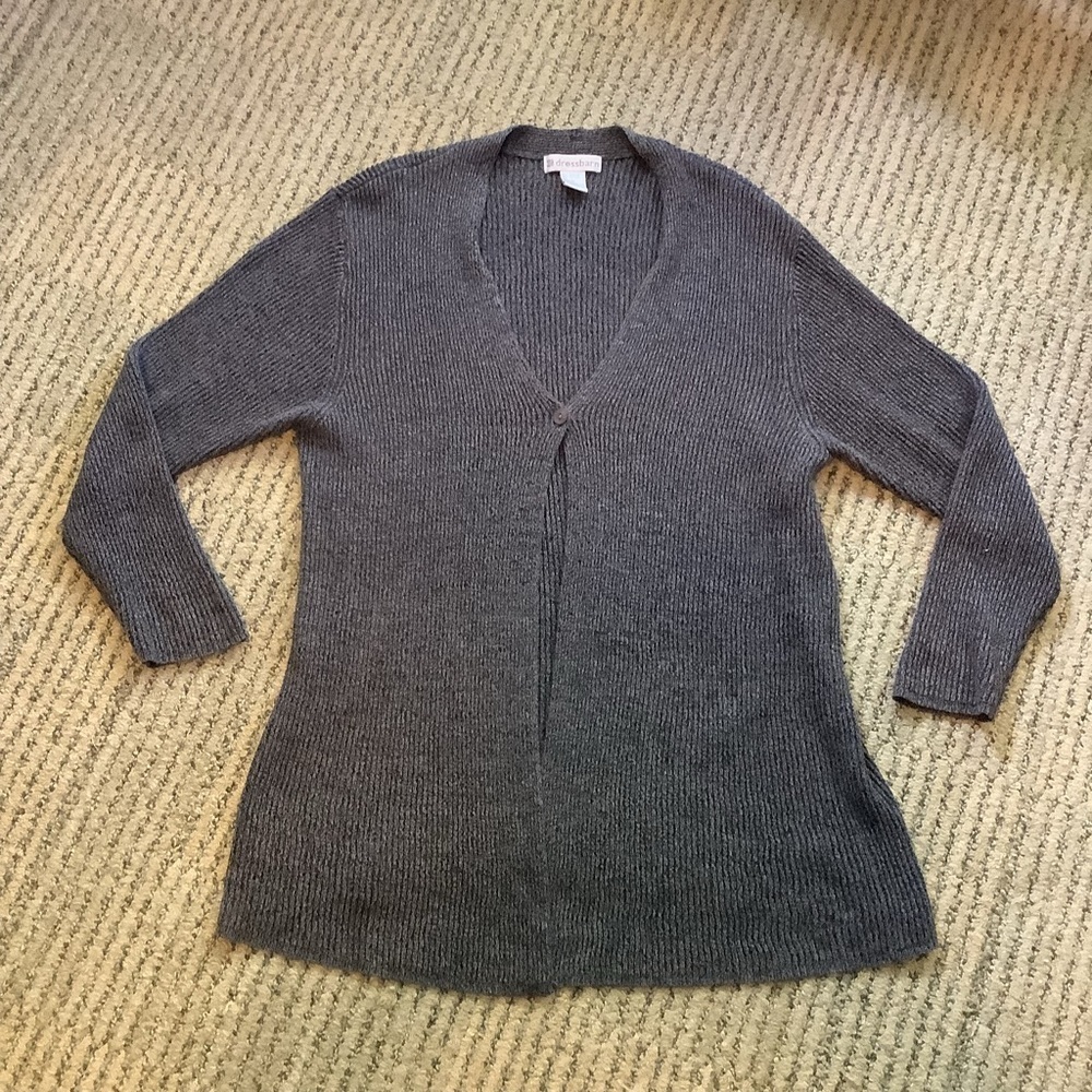 dressbarn Charcoal Gray V-Neck Women's One Button Sweater Large Dress Barn